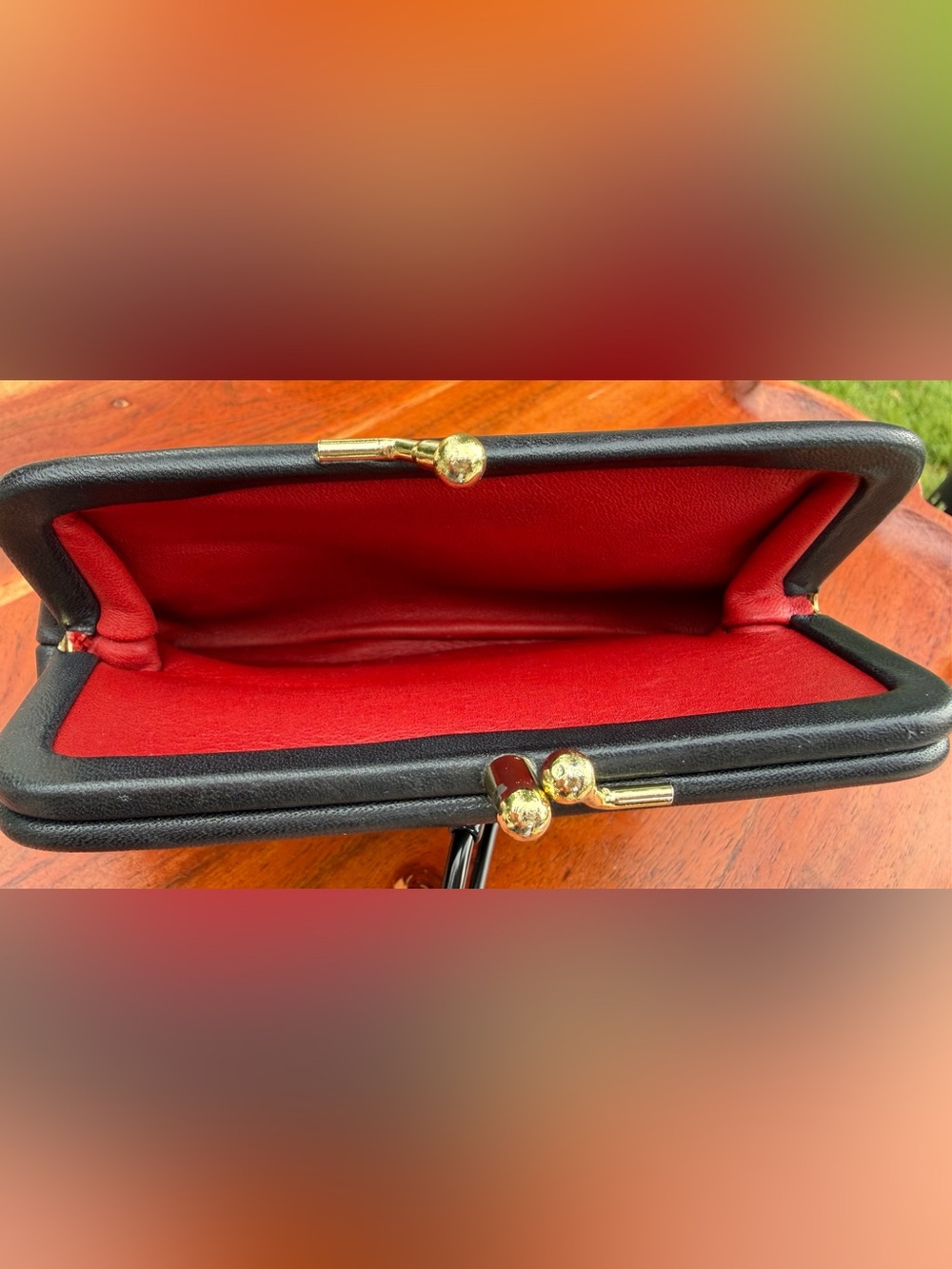 Vintage COACH Double Kiss-lock Purse “Watermelon” Black Red Leather 7180 - Picture 9 of 17